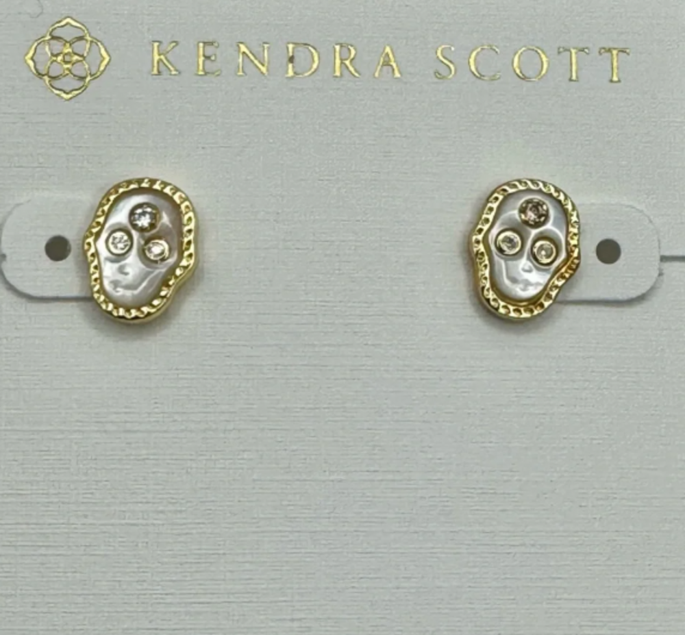 Kendra Scott White Skull Gold Frame Stud Earrings